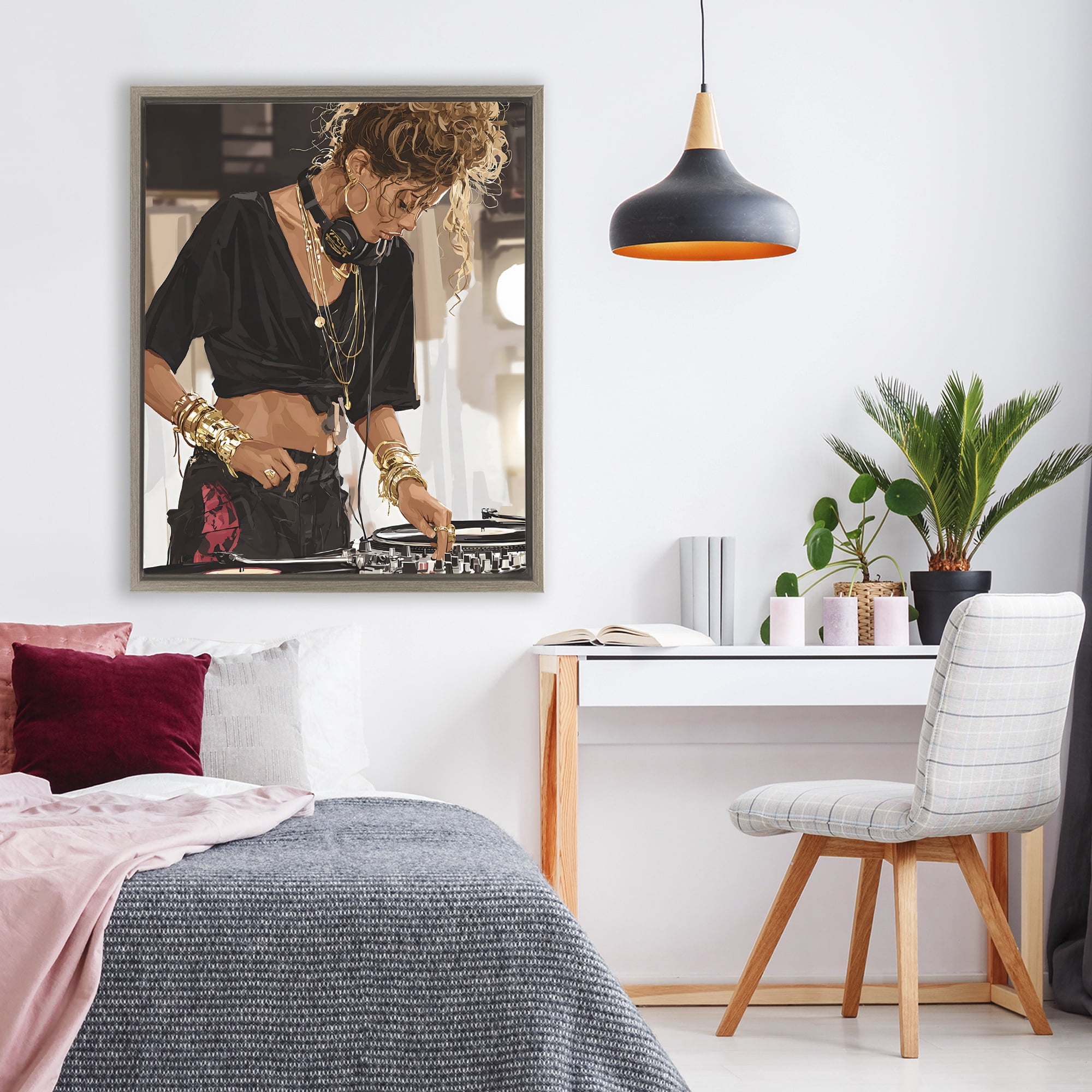 Stupell Industries Speaking Through Music DJ Brown Framed Floater Canvas Wall Art, design by Franklyn Gregory