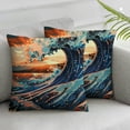 thumbnail image 3 of nygtbtfer Throw Pillow Covers with Zipper The Great Wave Off Kanagawa Painting with Sunset and Fujisan Mount Blue Orange Velvet Soft Comfortable Sofa Couch Bed Square Pillow White, 3 of 7