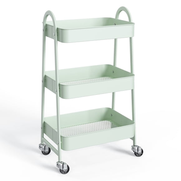 ZUNMOS Carro Rodante Utilitario de 3 Niveles, Carro de Almacenamiento Móvil de Metal con Ruedas Giratorias Bloqueables, Carro Organizador de Estantes de Almacenamiento para Sala de Estar, Baño, Cocina y Lugares Estrechos, Verde