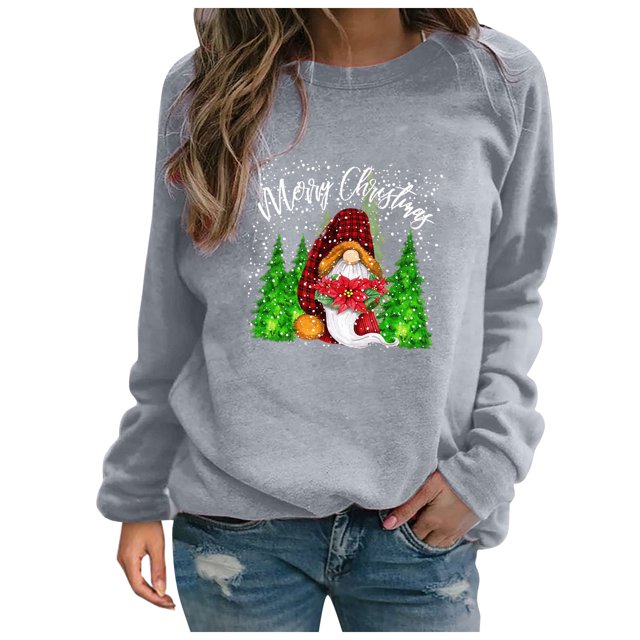 Longs Chandails de Noël pour Femmes Mode Féminine Chandail Ample de Noël à Col Rond Chandails à Manches Longues pour Femmes Chandails à Col Montant pour Femmes