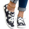 thumbnail image 7 of Women Black White Daisy Floral Print Canvas Sneakers Low Top Flat Non Slip Lightweight Lace Up Daily Walking Casual Shoes, 7 of 7