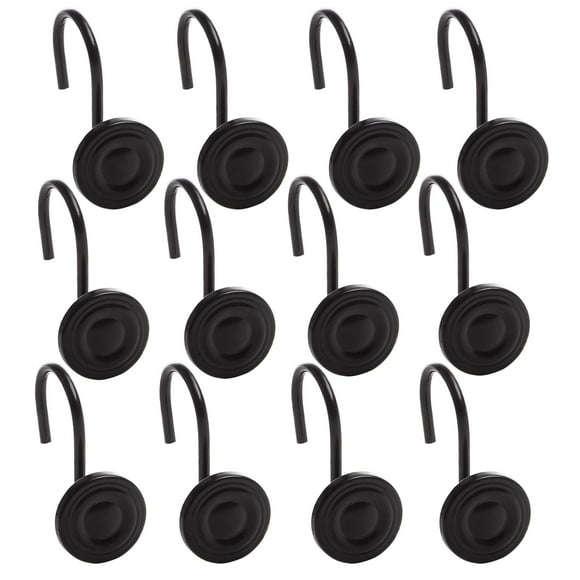 Juego de 12 ganchos para cortinas de ducha BINO, color negro mate, resistentes a la corrosión