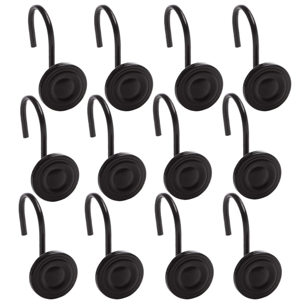 Juego de 12 ganchos para cortinas de ducha BINO, color negro mate, resistentes a la corrosión