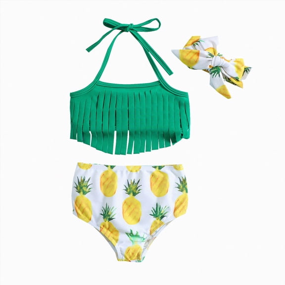 Ymyiu Tankini Girls Newborn Baby Girls Bathing Suit Toddler Bikini Swimsuit 3-Pieces Beach Wear 12-18 Months (Green,12-18 Months)