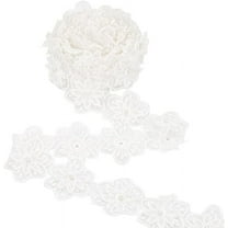 5 Yard Flower Lace Pearl Trim Ribbon 2.4inch Wide Embroidered 3D Flower Lace Edge Trim White Organza Lace Trim DIY