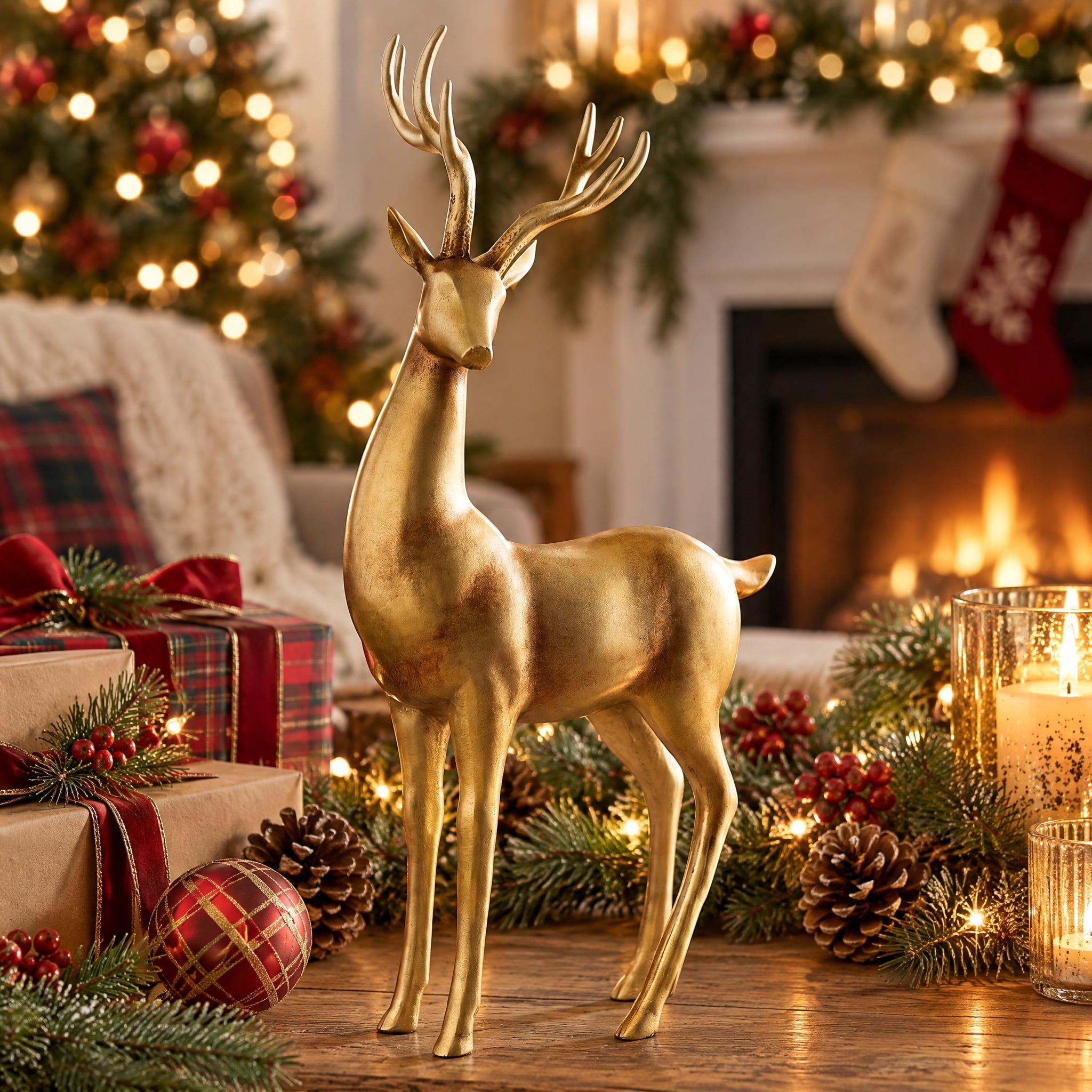 My Texas House Standing Deer Christmas Decoration, Gold, 15.5"