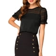 thumbnail image 1 of INSPIRE CHIC Women's Round Neck Lace Keyhole Back Puff Short Sleeve Tops XS Black, 1 of 6
