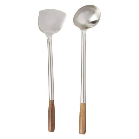 Fox Run Spatula & Ladle Wok Utensil Set, Set of 2, Traditional Handles, Silver