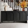 thumbnail image 2 of LKTART 63" Mid-Century Black Arched Sideboard Buffet Cabinet, 4 Door Solid Wood Storage Accent Cabinet with Adjustable Shelves for Dining Room Living Room, 2 of 10