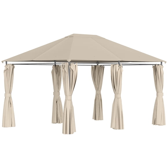 Outsunny Pavillon de Terrasse Extérieur 10 Pieds x 13 Pieds Pavillon de Jardin Auvent de Cour Tente de Fête Abri d'Été Pare-Soleil avec Cadre en Acier et Rideaux, Kaki