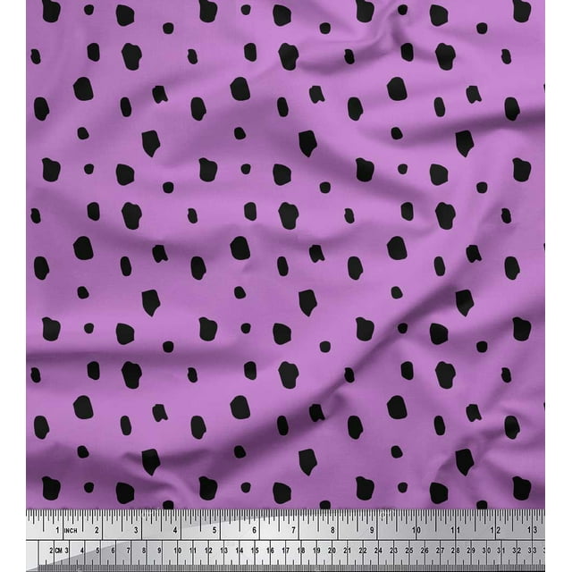 Soimoi Purple Poly Georgette Fabric Brush Stroke & Dots Abstract Print Sewing Fabric Yard 52 Inch Wide