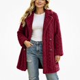 thumbnail image 2 of ITSAME Womens Fleece Mid Length Coat Notched Lapel Button Front Warm Winter Outerwear Jacket Red Size L, 2 of 3