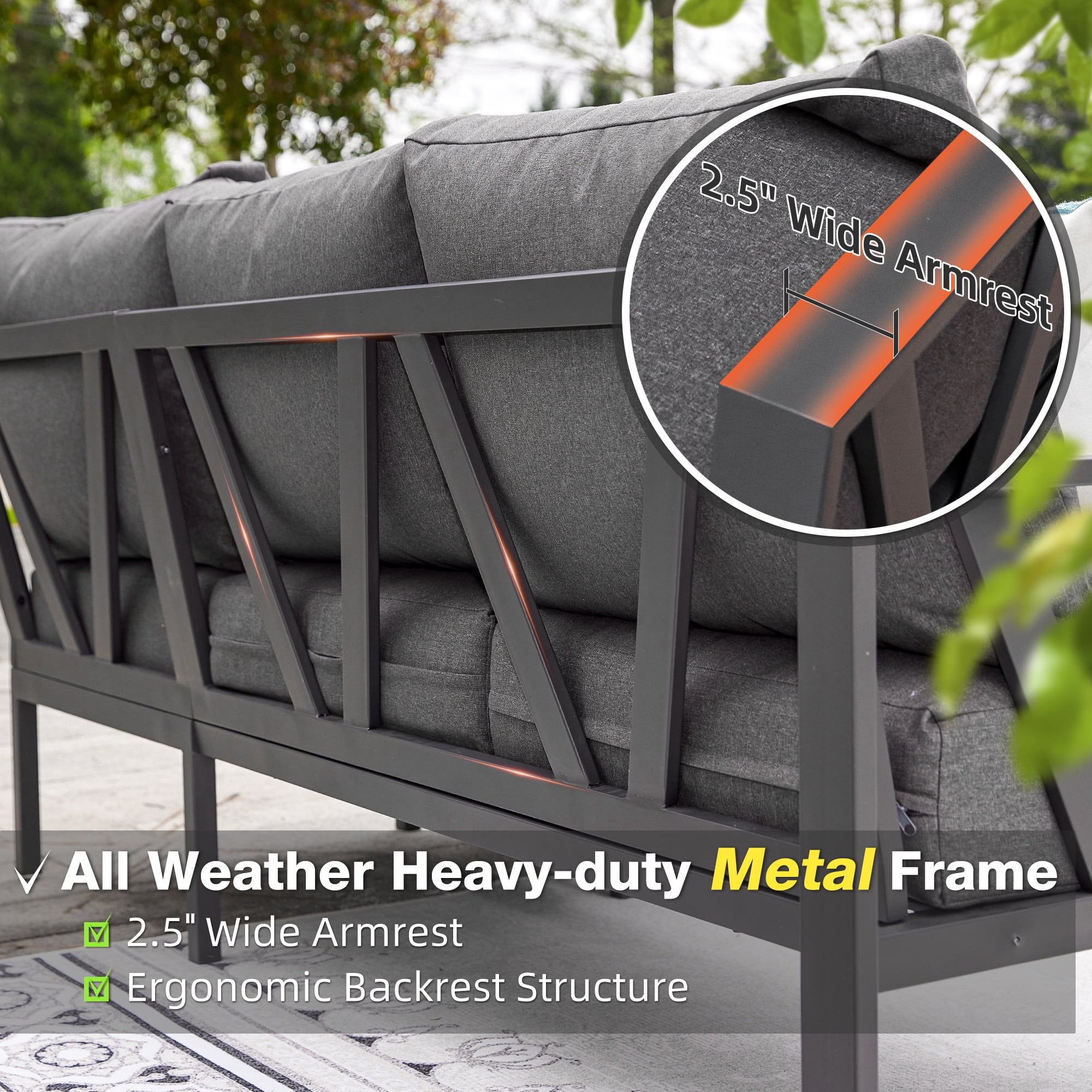 COMLAX FIELD Patio Furniture Set, 6-Piece Outdoor Couch Sectional, L Shaped Patio Corner Sofa, Outdoor Conversation Set