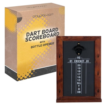 Play Platoon Chalkboard Dart Scoreboard & Holder Wall Mount with Bottle Opener - 11x16 Inch Wood Scoreboard, Professional Dart Board Accessories, Holds 6 Pieces