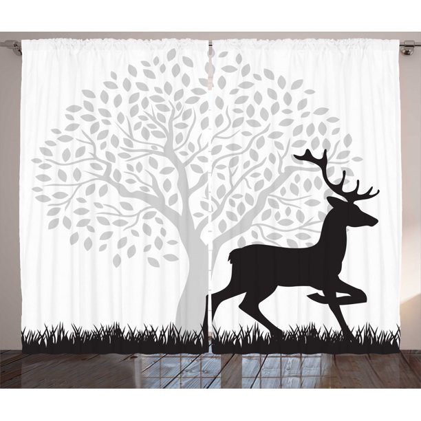 Deer Hunting Curtains 2 Panels Set, Gracious Wild Animal with Horns