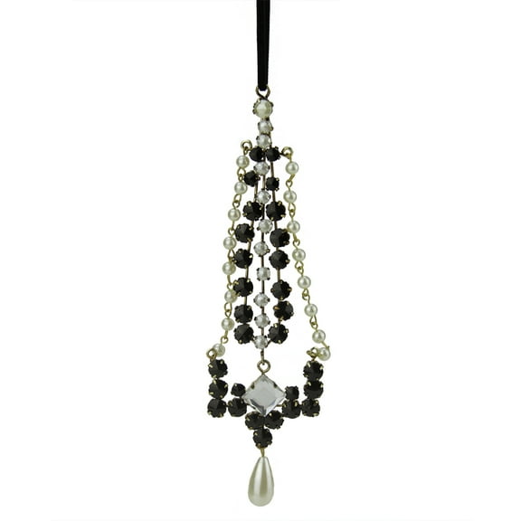 7" Black and White Artificial Pearl Dangle Christmas Ornament