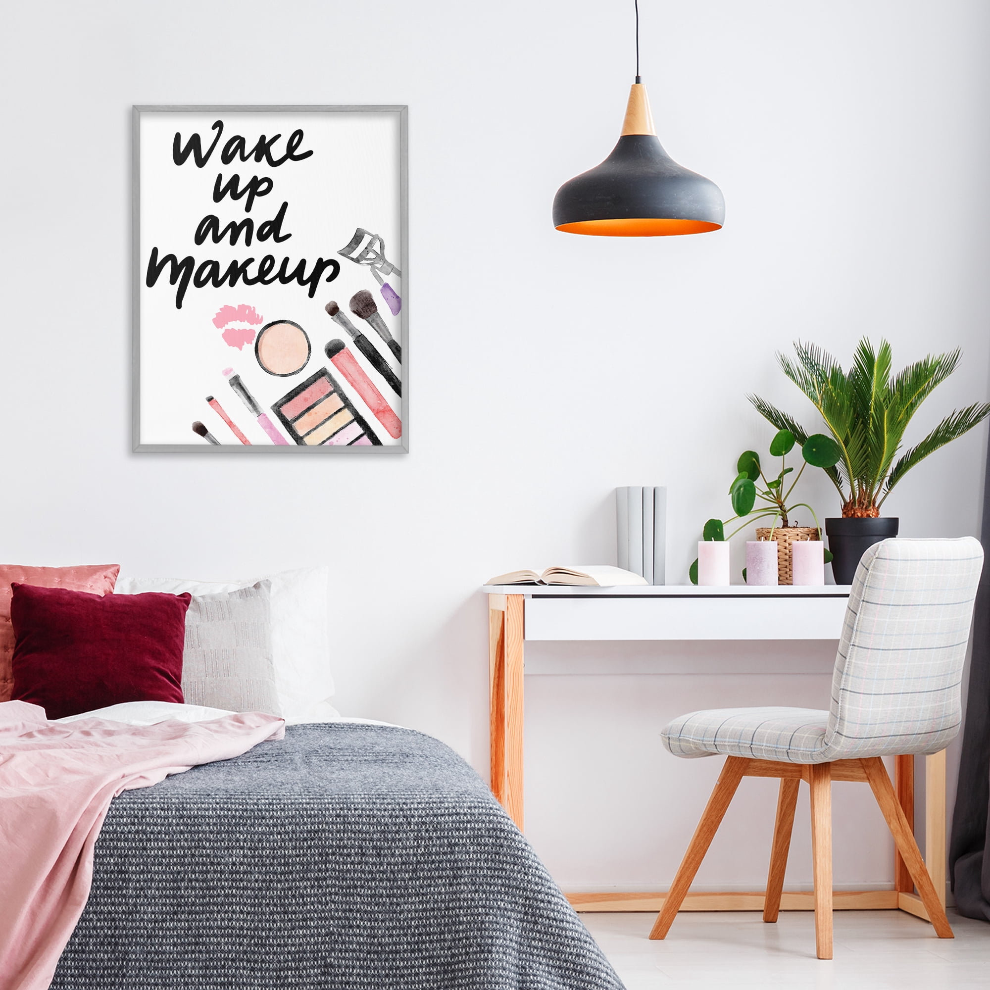 Stupell Industries Wake Up & Makeup Gray Framed Giclee Art, design by Jesse Keith