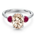 thumbnail image 3 of Gem Stone King 2.50 Ct Oval Peach Morganite Red Created Ruby 925 Sterling Silver Ring, 3 of 6