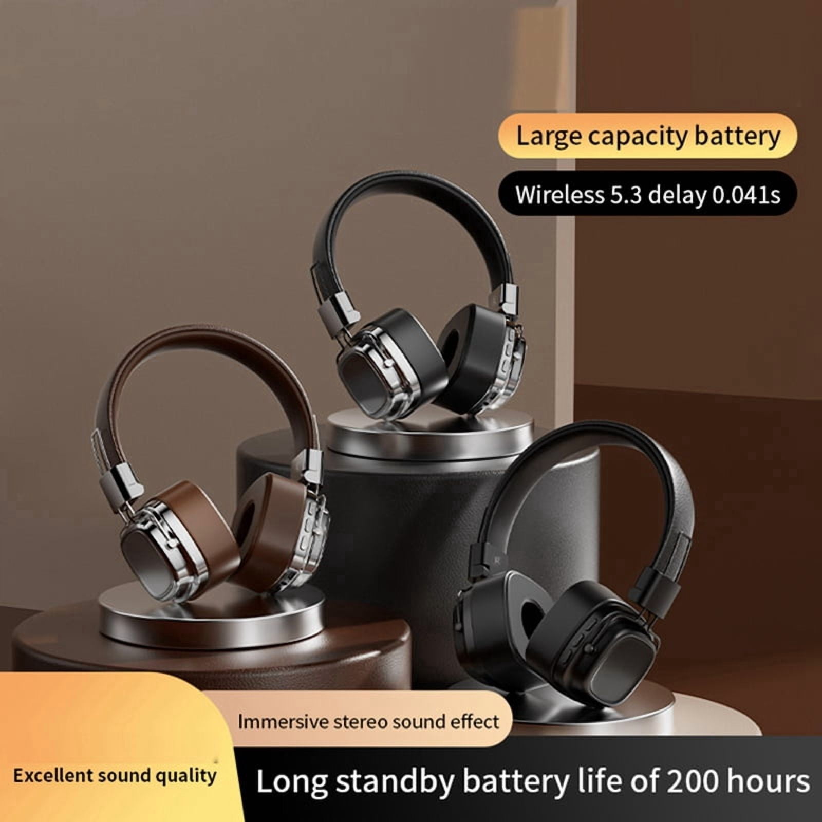 Bluetooth 5.3 Retro Wireless Headset Heavy Headphones Mobile Computer Multifunctional Headset,B