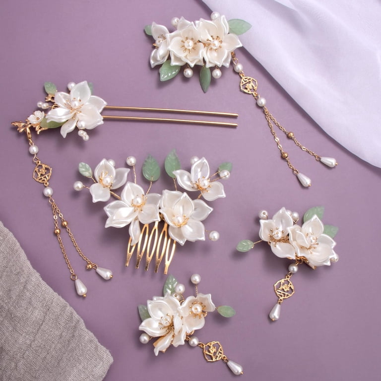 5pcs Camellia Flower Tassels Hairpin,Pearl Hair Clips  display picture 3
