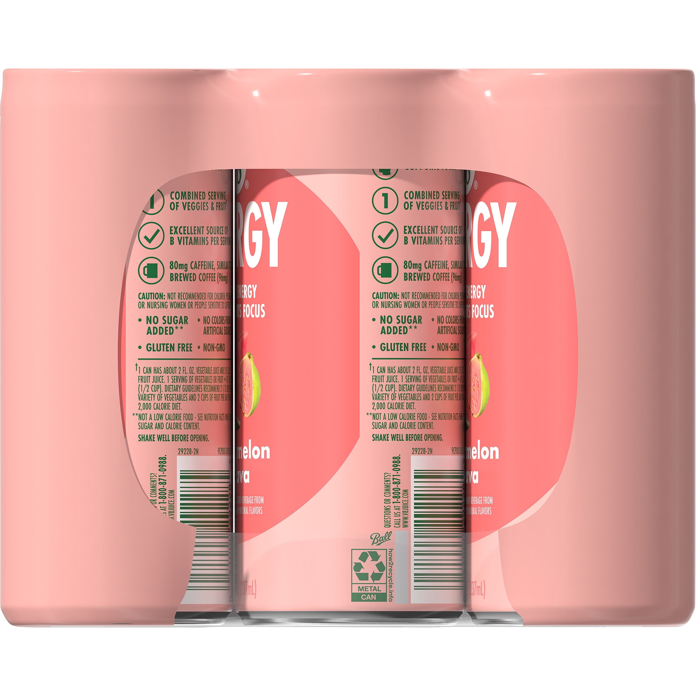 V8 Energy Watermelon Guava Energy Drink, 8 fl oz Can (12 Pack)