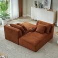 thumbnail image 3 of Compressible Double Chaise Lounge with Cupholders, No Assembly Required, Fluffy Modern Sleeper Loveseat for Indoor, Living Room, Bedroom, Orange, 3 of 8