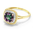 thumbnail image 4 of Gem Stone King 10K Yellow Gold Green Mystic Topaz and White Diamond Women Engagement Ring (1.87 Cttw, Cushion Cut 7MM, Available in Size 5, 6, 7, 8, 9), 4 of 7