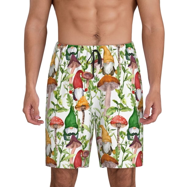 Fotbe Mushrooms Gnomes Pantalones Cortos de Pijama para Hombre, Ropa de Dormir, Pantalones de Pijama Cortos para Hombre-Medium