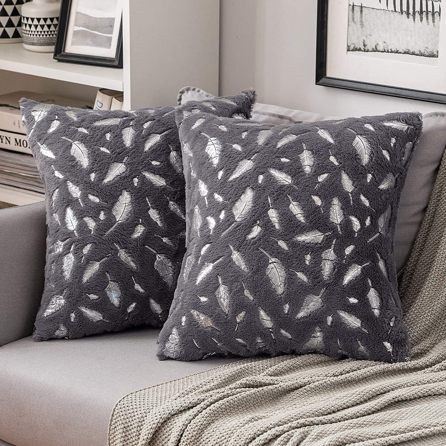 MIULEE Pack of 2 Decorative Faux Leather Modern Pillow Covers Square Luxury Cushion Case Durable Throw Pillow Cover Shell for Couch Sofa Bed Living Room 18x18 Inch Grey