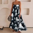 thumbnail image 3 of Vestido largo de moda para mujer con tirantes finos y ribete en contraste, vestidos largos sin mangas para vacaciones, vestidos largos con estampados de Halloween, 3 of 5