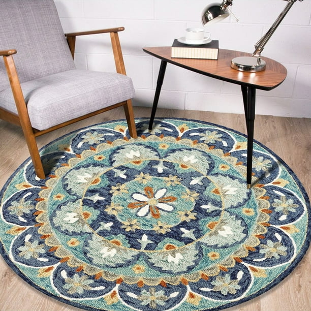LR Home Tufted Teal Green & Blue Wool 6 Ft. Round Area Rug Walmart