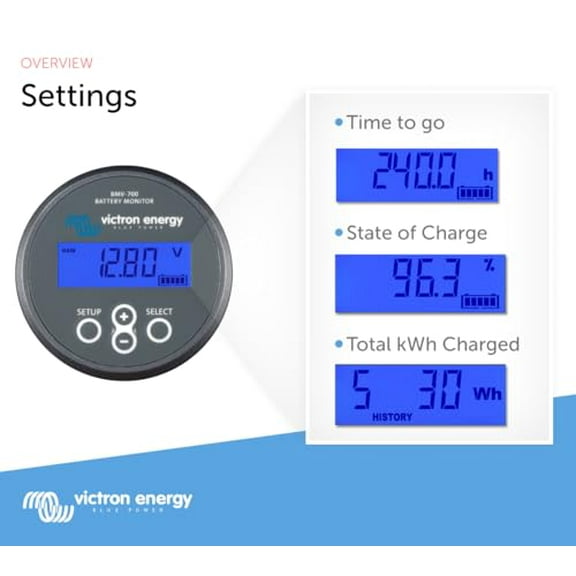 Victron Energy BMV-700 Battery Monitor with Shunt & Display - 6.5-95 VDC - Grey