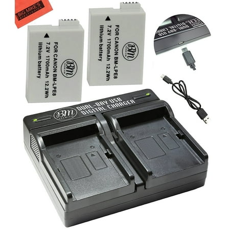 Canon T3i Charger BM Premium 2-Pack Of LP-E8 LPE8 Batteries and Dual Battery Charger Kit For Canon EOS Rebel T2i, T3i, T4i, T5i, EOS 550D, EOS 600D, EOS 650D, EOS 700D DSLR Digital Camera ()