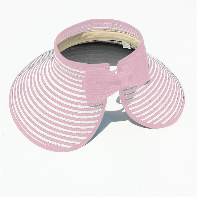 WEIYLL Sun Visor Hat Women Headless Straw Sunshade Sunscreen Two Tone Big Edge Foldable Straw Pink Beach Caps
