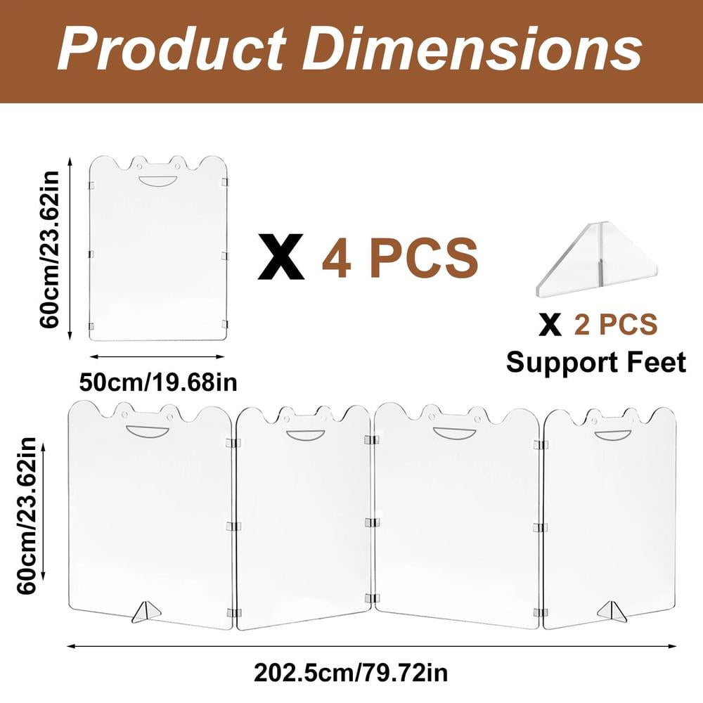 Extra-Wide Clear Acrylic Freestanding Dog Gates for The House – Folding 4-Panel Pet Gates for Doorways, Stairs, and Open Spaces, Transparent Indoor Barrier for Dogs, Puppies & Cats