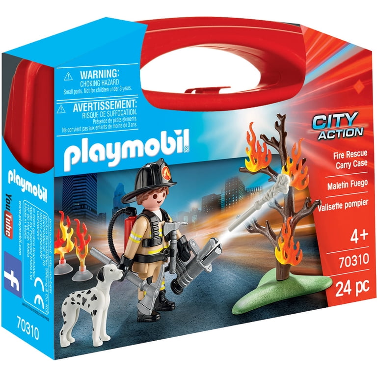 Playmobil Fire Rescue Carry Case - Portable Playset With Figure, Dog, Extinguisher & Accessories