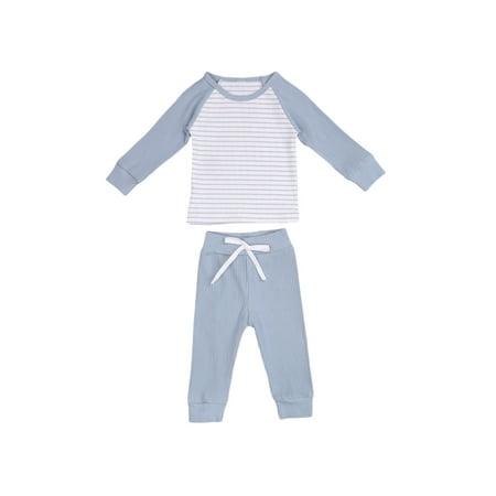 

2pcs Toddler Kids Baby Boy Girl Fall Outfit Stripe Round Neck Long Sleeves Tops+ Drawstring Trousers