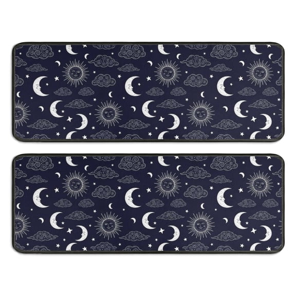 Kitchen Rugs Sets Of 2,Dark Blue Sun Moon Cloud Pattern Anti Fatigue Kitchen Mat Rugs Non Slip Washable,Decorative Kitchen Floor Mats for Kitchen,Sink,Laundry,17"x47" 17"x47"