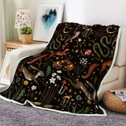 Fairy Rustic Forest Throw Blanket, Country Woodland Wild Animals Butterfly Mushroom Set Hunting Fleece Blanket, Farmhouse Rustic Cabin Lodge Soft Plush Blanket,50X60IN