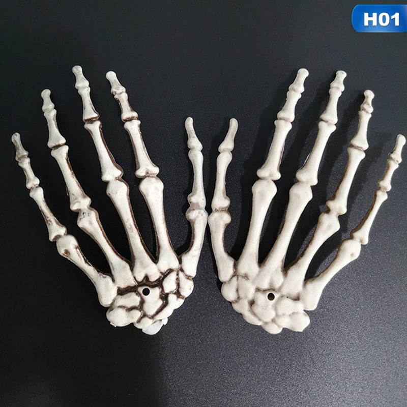 2Pcs Halloween Skull Skeleton Human Hand Bone Terror Adult Scary Prop*Decoration