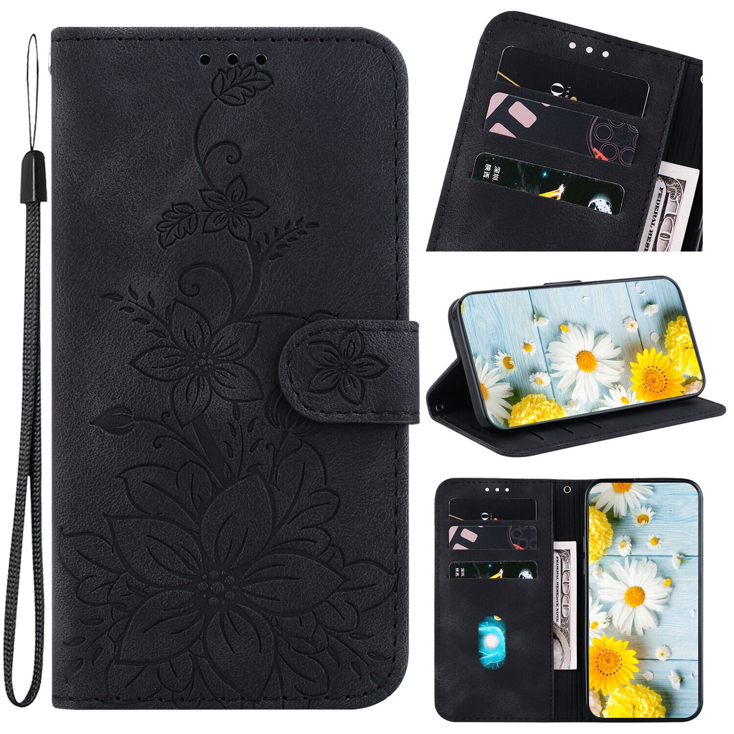 Compatible with Samsung Galaxy A51 5G Embossed Lily Wallet Case