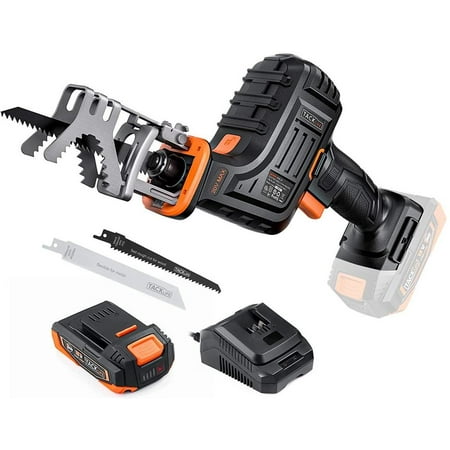 

Tacklife Reciprocating Saw One-Handed 20V 2A MAX Lithium Battery & Charger 0~3000SPM Variable Speed Compact Saber Saw 2 Blades (6TPI For Wood 24TPI For Metal) LED Light - DRS01A
