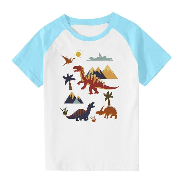 RXIRUCGD 2025 Vêtements d'Été pour Enfants Tout-Petits Garçons Filles Mode Mignon Col Rond Imprimé Manches Courtes Haut