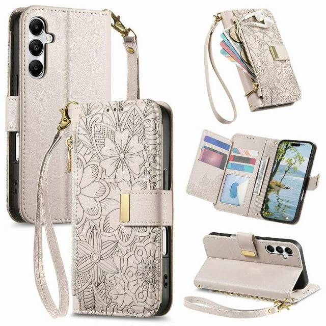 Flip Case for FOXDOCK Samsung Galaxy A55 5G Kickstand Viewing Wallet Function Full Protection Floral Embossed Gift Choice