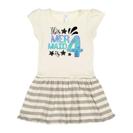 

Inktastic This Mermaid is 4 with Starfish and Scales Gift Toddler Girl Dress