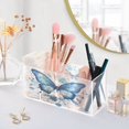 thumbnail image 2 of WOBOGO Blue Butterfly Acrylic Pen Holder 4 Compartments Clear Pencil Organizer Makeup Brush Storage Case, 2 of 7