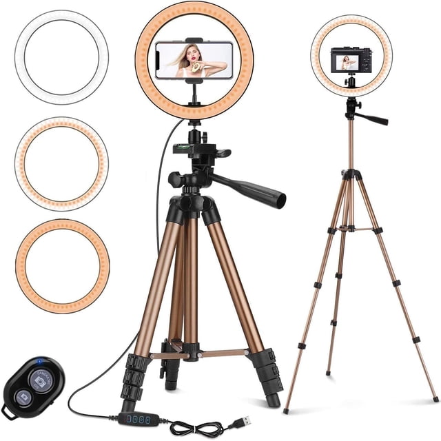 PEYOU 10" Selfie Ring Light with 50'' Extendable Tripod Stand & Phone Holder, LED Ring Light for Live Stream, Makeup, Vlog/YouTube Video, Photography, Ringlight for iPhone and Android Devices