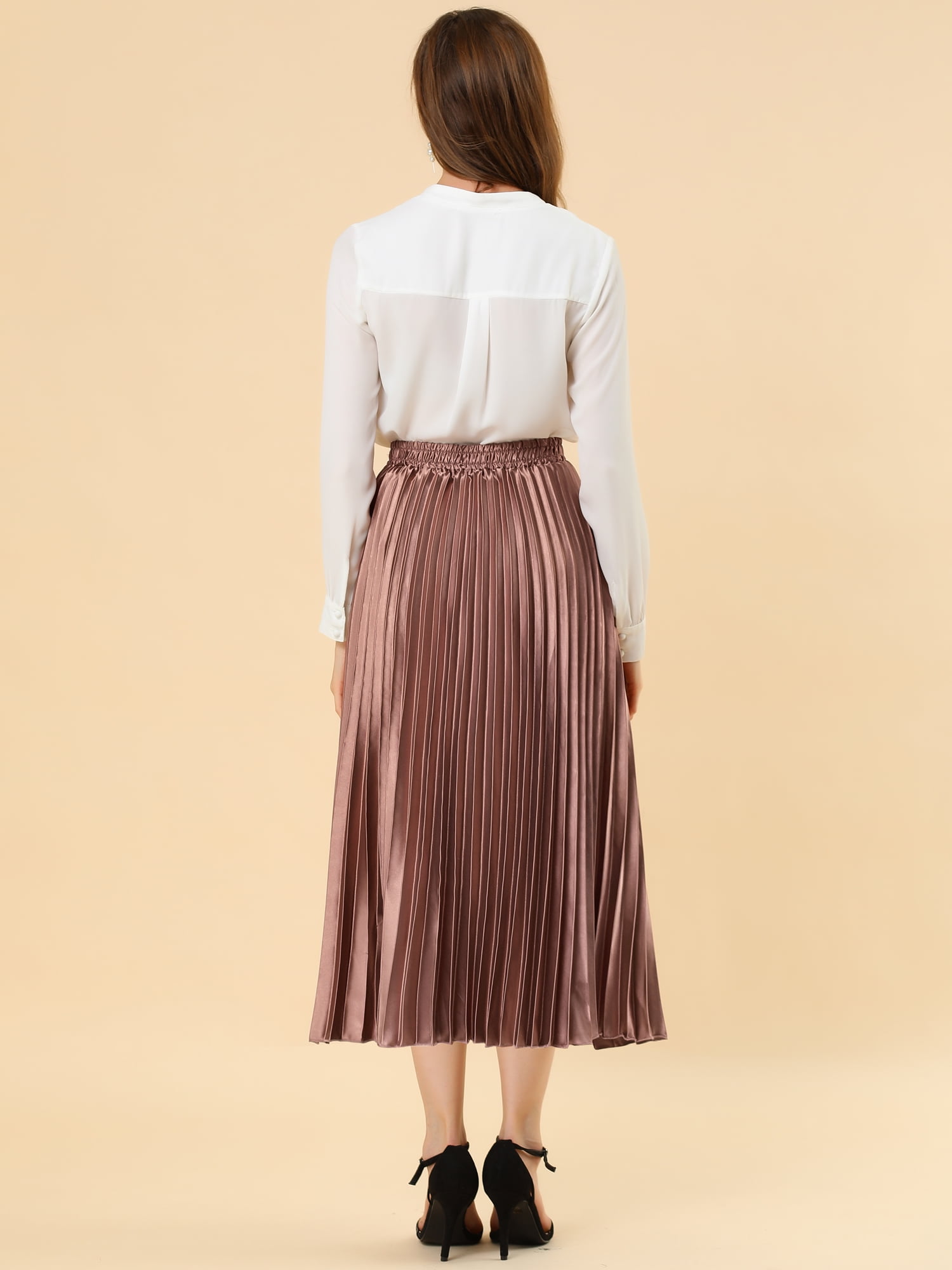 DARING DIVA Women's Midi Length Elastic High Waisted Pleated Skirt 2XL Copper