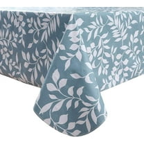 Vinyl Tablecloth with Flannel Backed Waterproof Oil-Proof PVC Table Cloth Wipeable Spill-Proof Plastic Table Cover for Indoor and Outdoor(Blue Leaves, 60 x 102 Inch Rectangle)