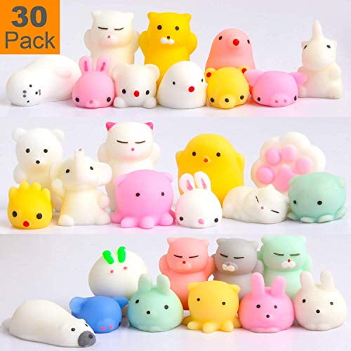 5.5 Halloween Cauldron with 24 Pcs Squeeze Fidget Toys Mini Kawaii Mochi Squishy Toy Stress Reliever Anxiety Packs for Kid Party Favors,Halloween Miniatures,Halloween Party Decorations 